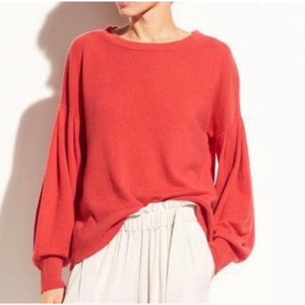 Vince Red 100% Cashmere Balloon Sleeve Crew Neck Sweater XS Relaxed Fit
